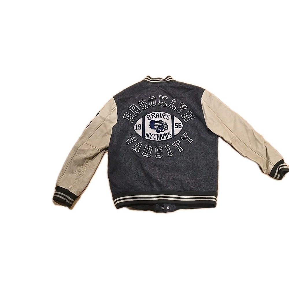 True Religion Richie Men's XXXL Letterman Varsity Jacket Brooklyn Braves Gray - Picture 7 of 7